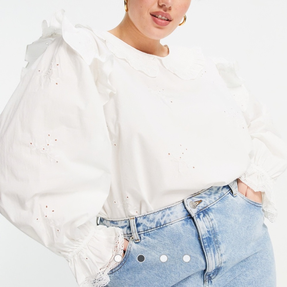 ASOS River Island Plus oversized frill collar blouse in white